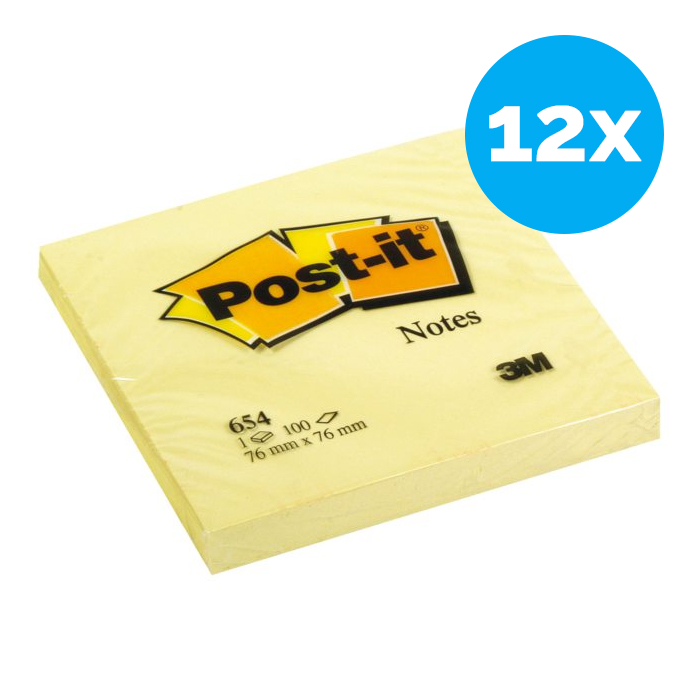 Memoblokje 3M Post-it - 76 x 76 mm geel  - 12 x 90 stuks