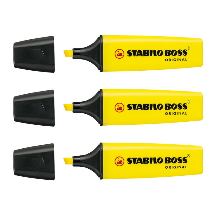 3 x Markeerstift Stabilo Boss geel