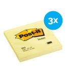 Memoblokje 3M Post-it - 76 x 76 mm geel  - 3 x 90 stuks