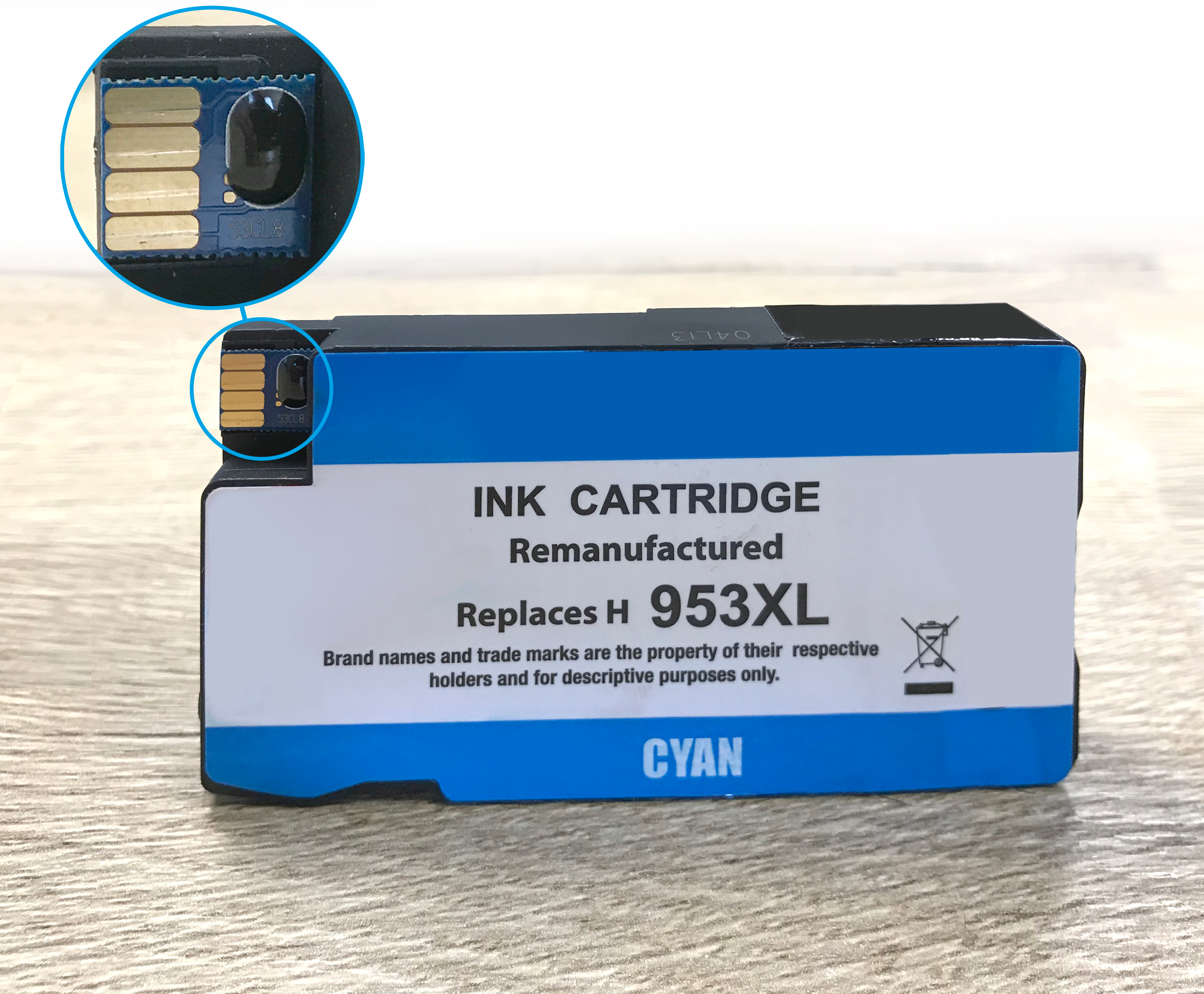 Hier ziet u de chip op een inktcartridge Chip op inktcartridge